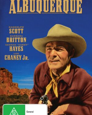 Albuquerque on DVD, Western film starring Randolph Scott and Barbara Britton, featuring a scene from the classic Western movie.