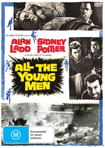 DVD cover for "All the Young Men" featuring Alan Ladd and Sidney Poitier, part of rareandcollectibledvds' war movie collection.