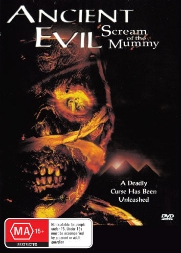 DVD cover for "Ancient Evil: Scream of the Mummy" horror film featuring Trent Latta and Jeff Peterson, from RareAndCollectibleDVDs.