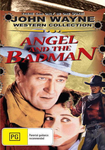 DVD cover of "Angel and the Badman" starring John Wayne and Gail Russell, drama film from Rare and Collectible DVDs.