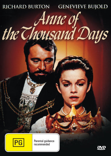 DVD cover of Anne of the Thousand Days featuring Richard Burton and Geneviève Bujold, historical drama film.