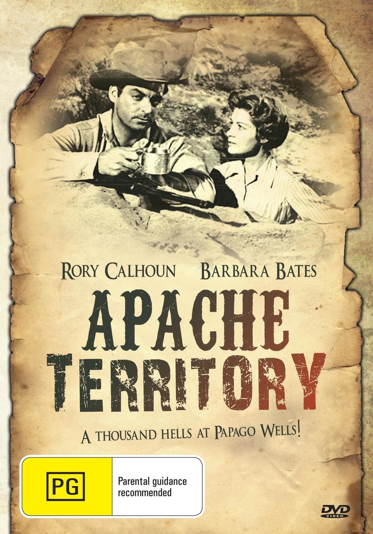 Apache Territory DVD featuring Rory Calhoun and Barbara Bates, action western movie, collectible DVD from rareandcollectibledvds.
