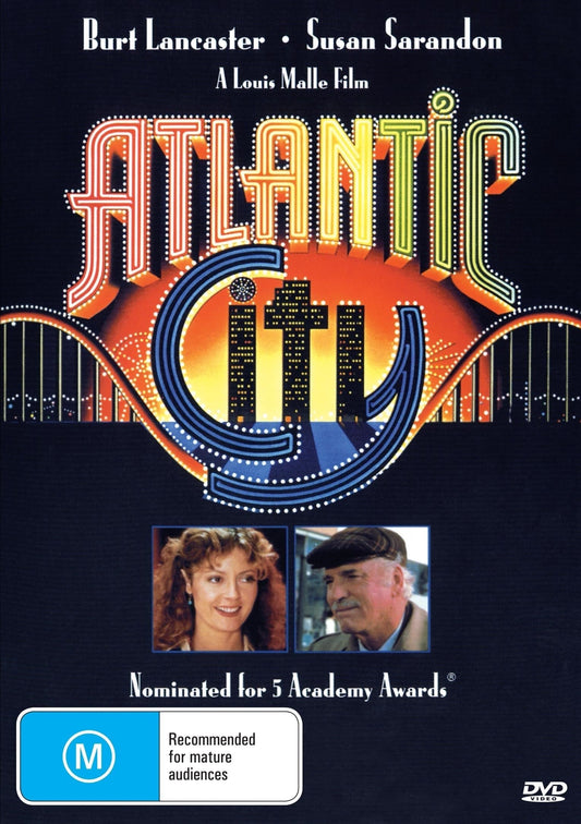 Atlantic City DVD featuring Burt Lancaster and Susan Sarandon, crime drama with vintage film visuals.