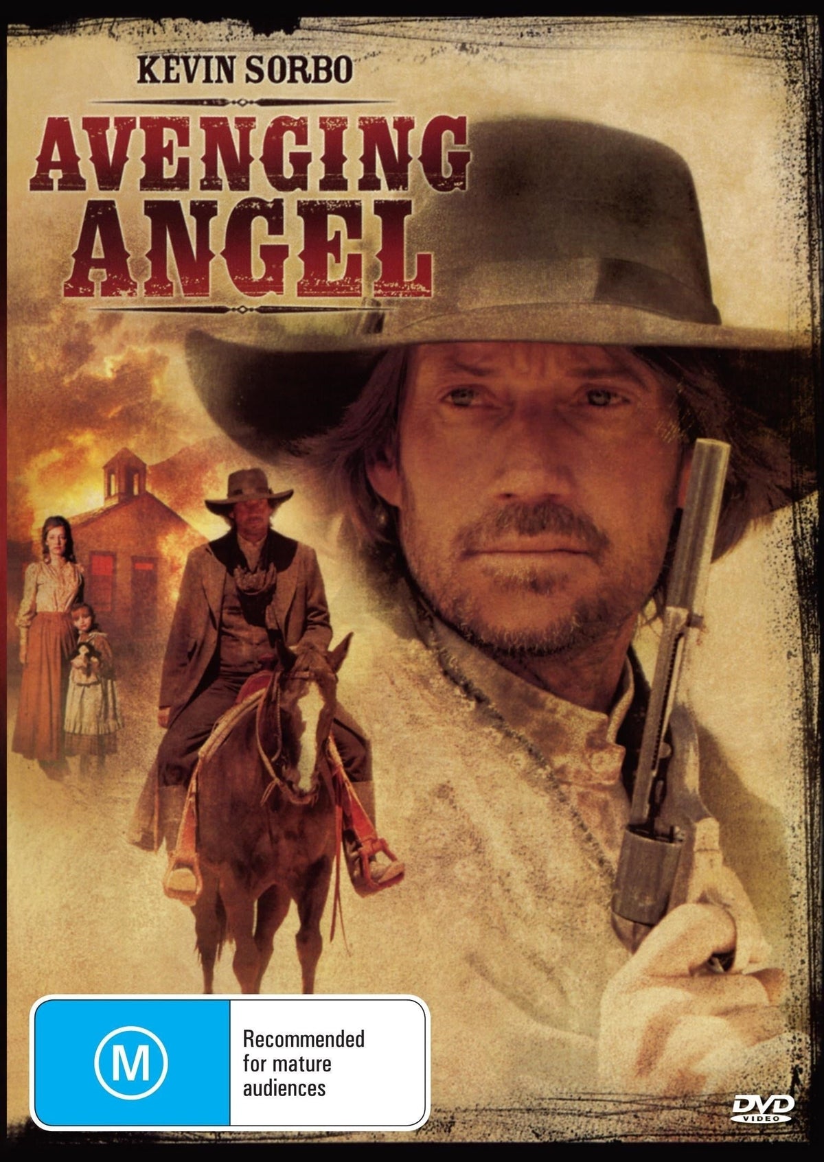DVD cover of "Avenging Angel" drama featuring Kevin Sorbo and Nick Chinlund, showcasing the movie's artwork and cast.