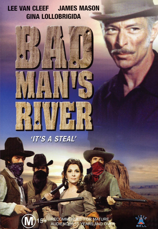 DVD cover of "Bad Man's River" comedy featuring Lee Van Cleef and James Mason, showcasing the movie's artwork and cast.