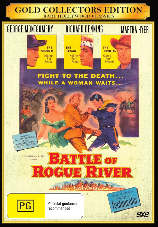 Western DVD titled Battle of Rouge River featuring George Montgomery and Richard Denning, displayed with cover art.