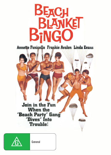 Beach Blanket Bingo DVD featuring Frankie Avalon and Annette Funicello, comedy film with colorful beach scenes.