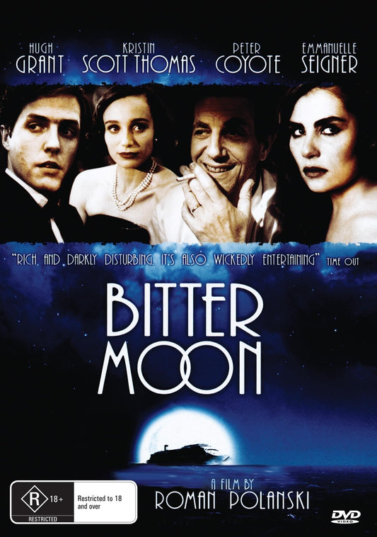 DVD cover of Thriller "Bitter Moon" featuring Hugh Grant and Kristin Scott Thomas, from Rareandcollectibledvds.