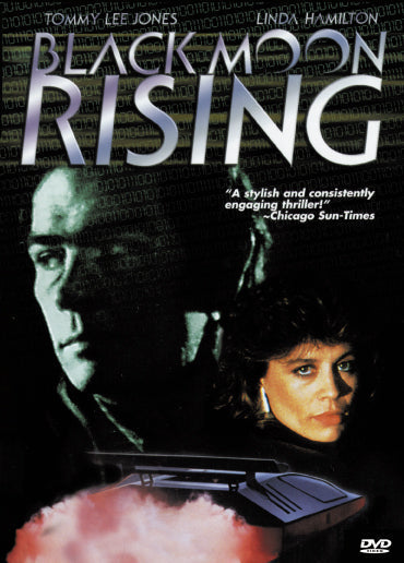 Black Moon Rising DVD featuring Tommy Lee Jones and Linda Hamilton, action film with a dark, moody cover design.