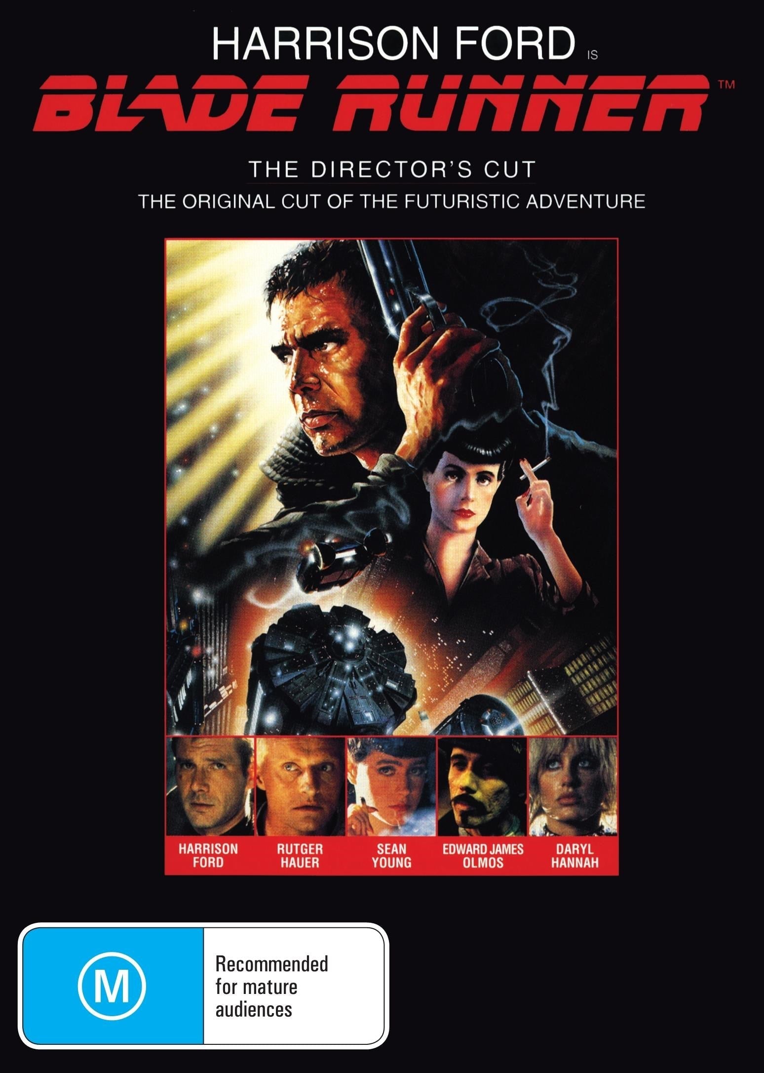 Blade Runner DVD featuring Harrison Ford and Rutger Hauer, science fiction film with iconic futuristic imagery.