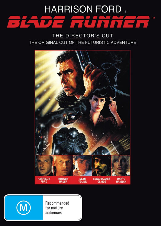 Blade Runner DVD featuring Harrison Ford and Rutger Hauer, science fiction film with iconic futuristic imagery.