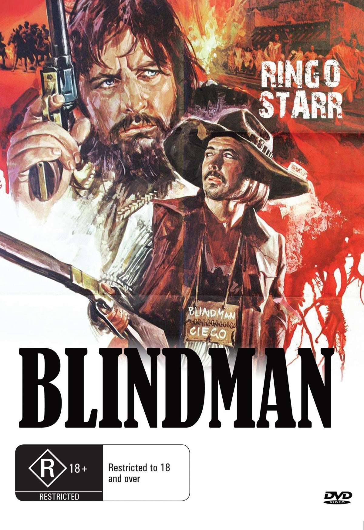 DVD cover of "Blind Man" Western featuring Tony Anthony and Ringo Starr, showing the film's artwork with Western-themed imagery.