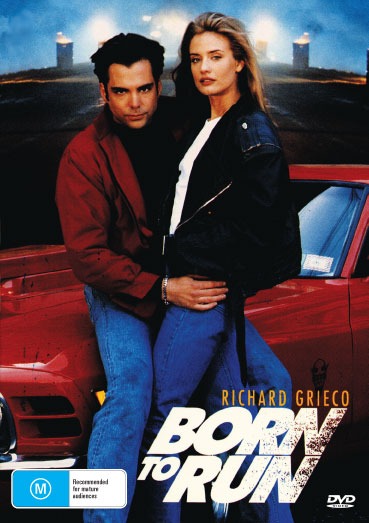 Born To Run DVD thriller with Richard Grieco and Jay Acovone, featuring key scenes from the suspenseful movie.
