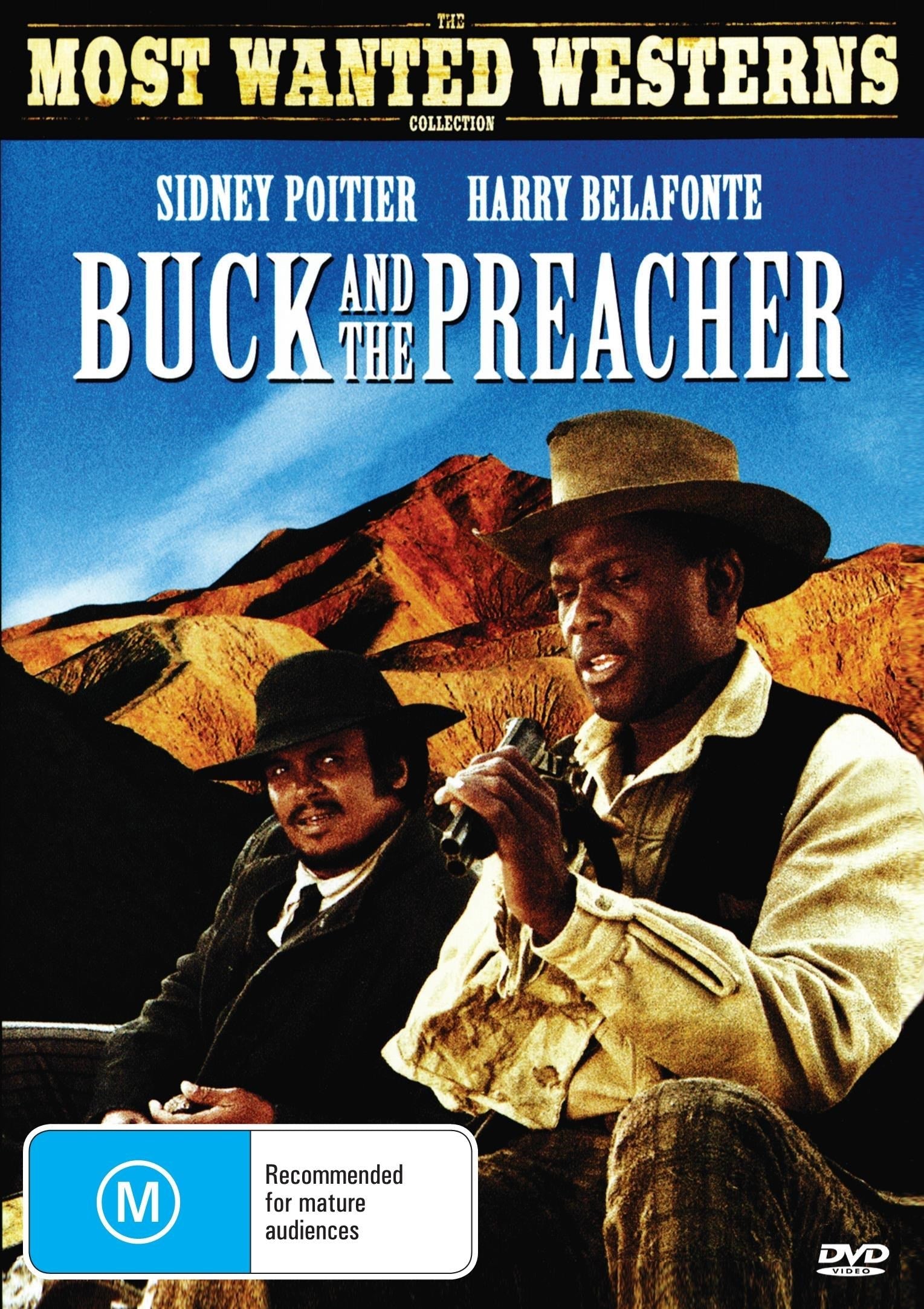 DVD cover of "Buck and the Preacher" drama featuring Sidney Poitier and Harry Belafonte, from Rare and Collectible DVDs.