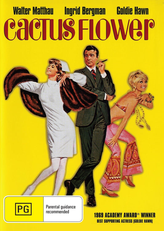 DVD cover of "Cactus Flower," a comedy starring Walter Matthau and Ingrid Bergman, from Rare and Collectible DVDs.