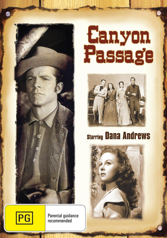 Western DVD titled Canyon Passage featuring Dana Andrews and Brian Donlevy, shown in a still image.