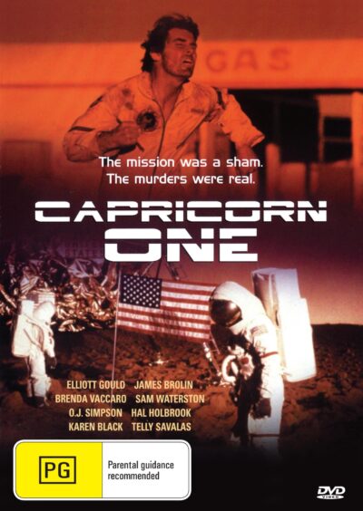Capricorn One DVD featuring Elliott Gould and James Brolin, drama film, collectible edition with actors on the cover.