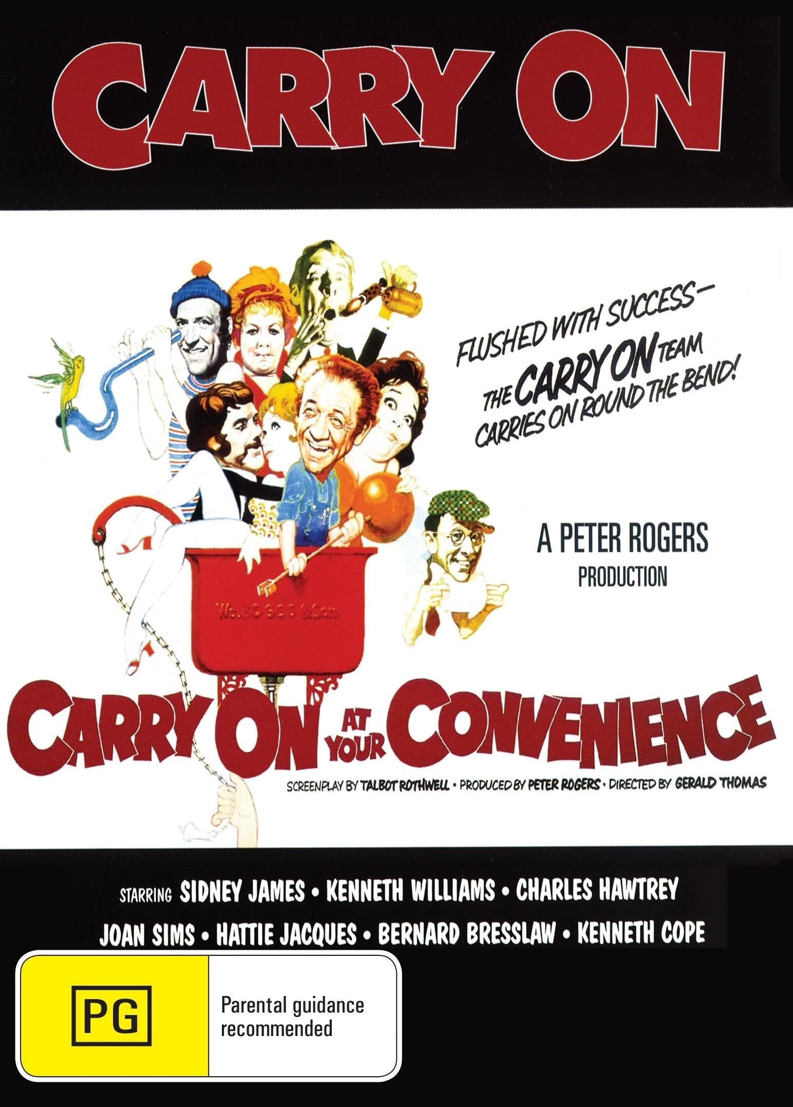 Carry On at Your Convenience DVD featuring Sidney James and Kenneth Williams, a classic comedy with vintage packaging.