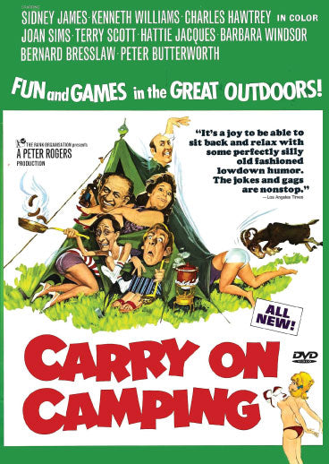 Carry On Camping DVD featuring Sidney James and Kenneth Williams, classic comedy with characters in camping scenes.