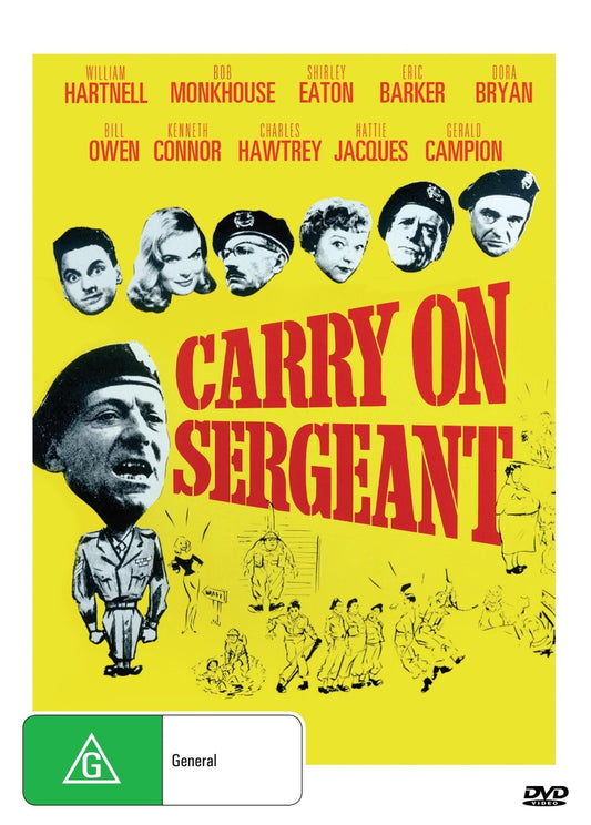 Carry On Sergeant DVD featuring Kenneth Williams and Charles Hawtrey, a classic comedy film from the Carry On series.