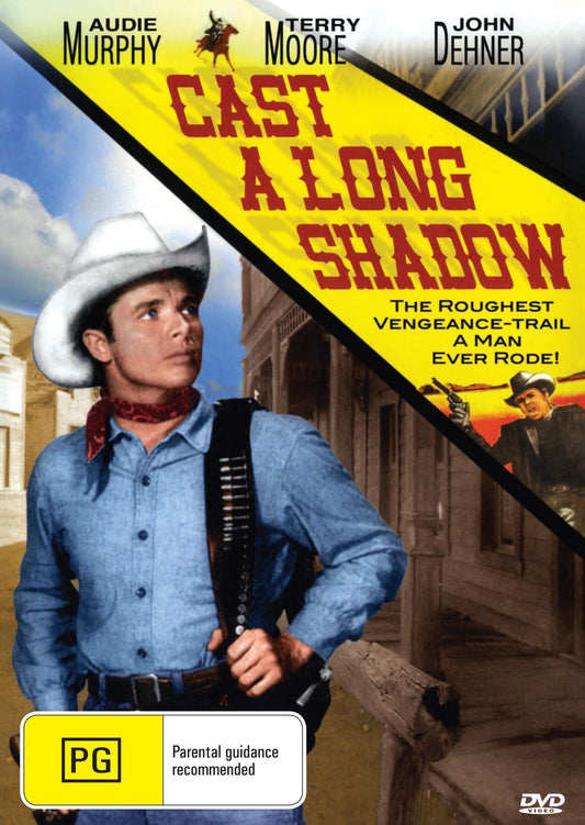 Western DVD "Cast A Long Shadow" starring Audie Murphy and Terry Moore, featuring cover art with vintage Western imagery.