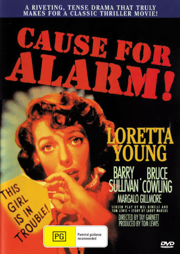 DVD cover of "Cause for Alarm!" featuring crime drama with Loretta Young and Barry Sullivan, from rareandcollectibledvds.