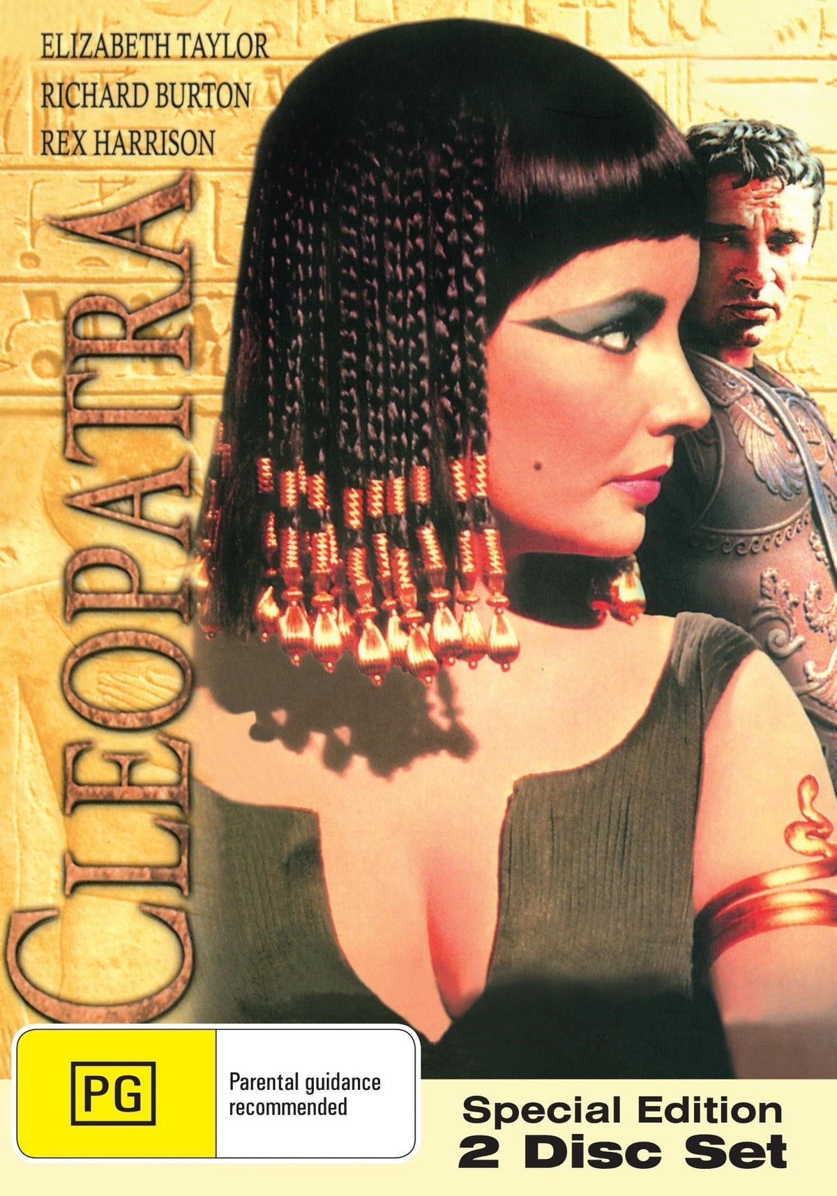 Elizabeth Taylor and Richard Burton in the Cleopatra DVD drama, featuring iconic performances by the legendary actors.