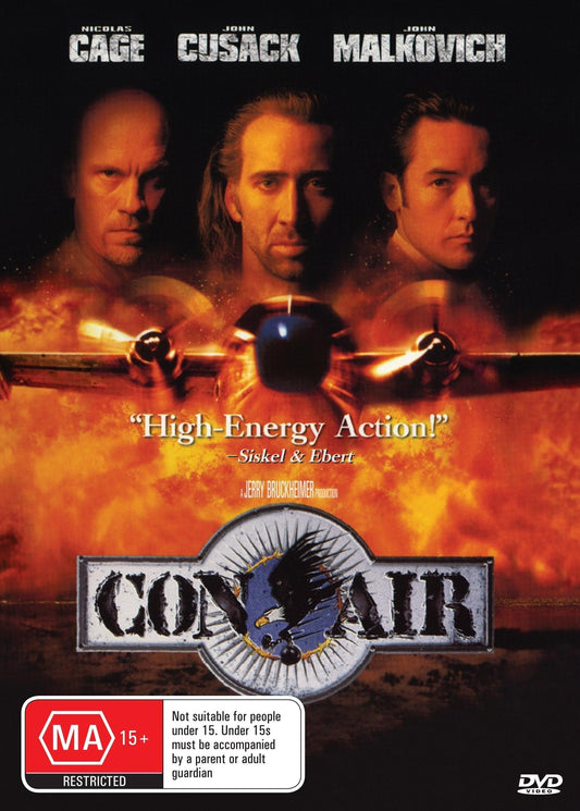 Con Air DVD featuring Nicolas Cage and John Cusack, crime movie in a variable format, from rareandcollectibledvds.