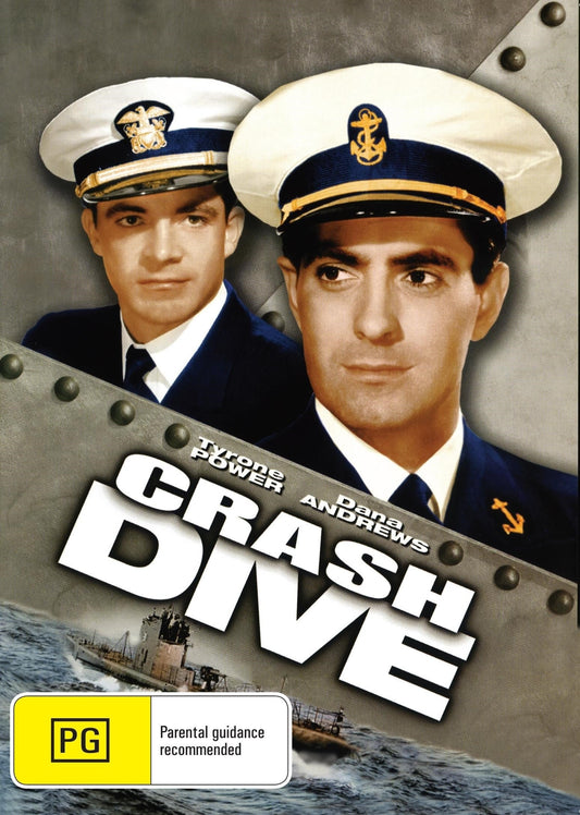 DVD cover of Crash Dive drama featuring Tyrone Power and Anne Baxter, showcasing the vintage movie poster artwork.