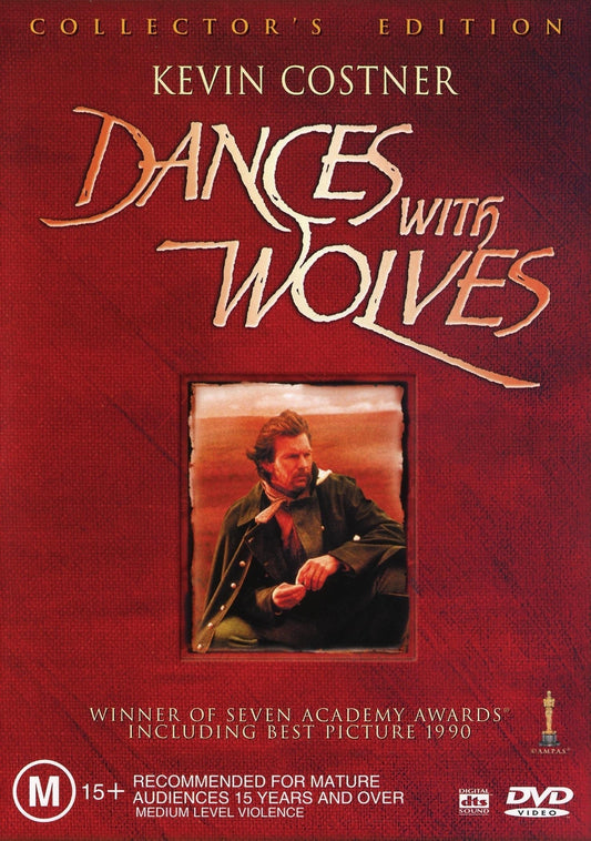 DVD of Dances with Wolves featuring Kevin Costner and Mary McDonnell, drama film from the Rare and Collectible DVDs collection.