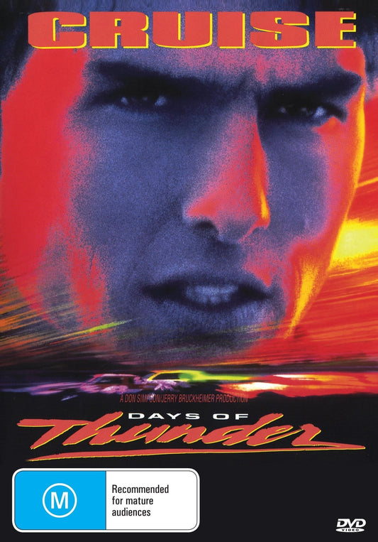 DVD cover of Days Of Thunder featuring Tom Cruise and Nicole Kidman, Drama movie on a DVD case display.