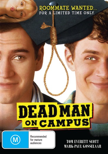 DVD of Dead Man On Campus comedy featuring Tom Everett Scott and Mark-Paul Gosselaar, with cover art visible.