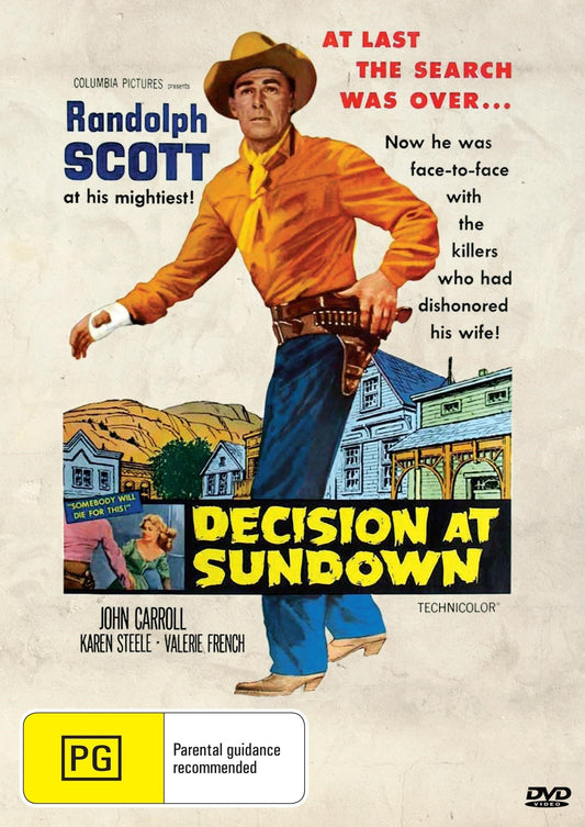Western DVD "Decision at Sundown" starring Randolph Scott and John Carroll, featuring cover art from Rare and Collectible DVDs.