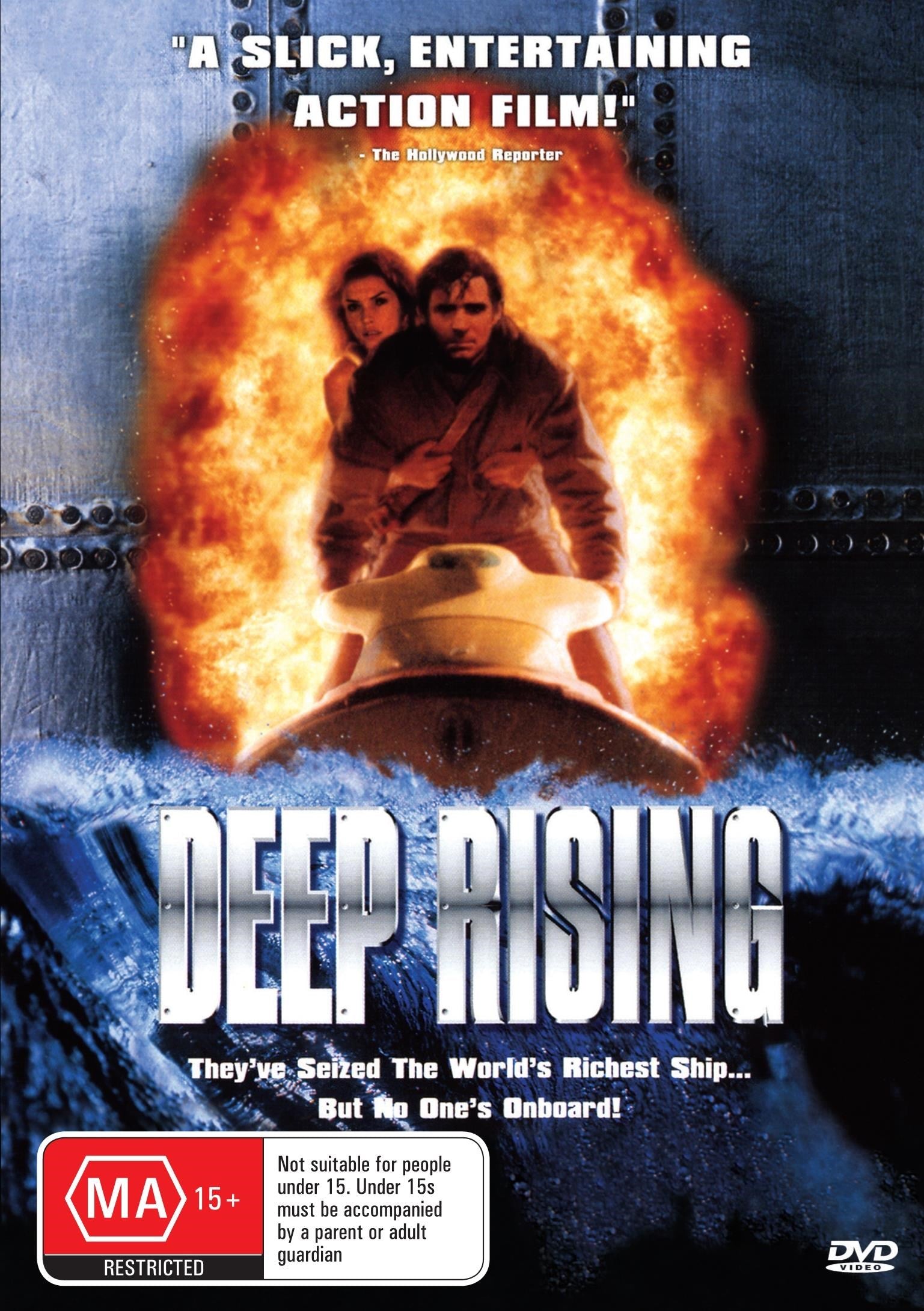 Deep Rising DVD featuring Treat Williams and Famke Janssen, horror movie with intense underwater monster scenes.