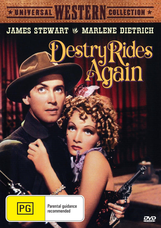 DVD of Destry Rides Again comedy with Marlene Dietrich and James Stewart, featuring classic Western film on a rareandcollectibledvds disc