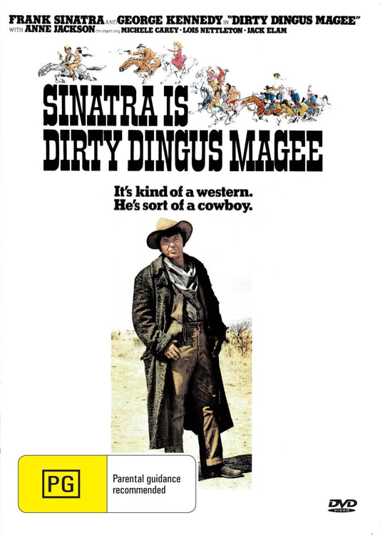 DVD of Dirty Dingus Magee comedy featuring Frank Sinatra and George Kennedy, with cover art showing the movie title and cast.