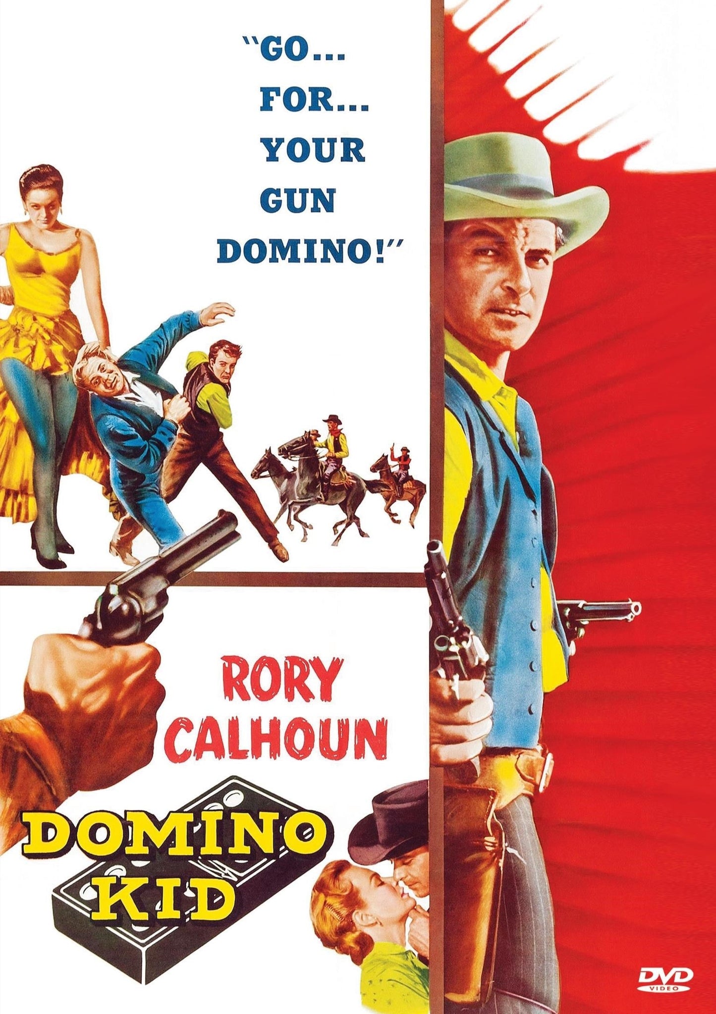 DVD cover of the Western film Domino Kid featuring Rory Calhoun and Kristine Miller, with vintage Western artwork.