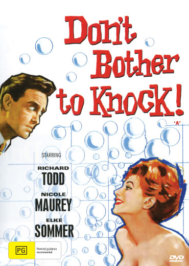 DVD cover for "Don't Bother to Knock" comedy featuring Richard Todd and Nicole Maurey, from RareAndCollectibleDVDs.