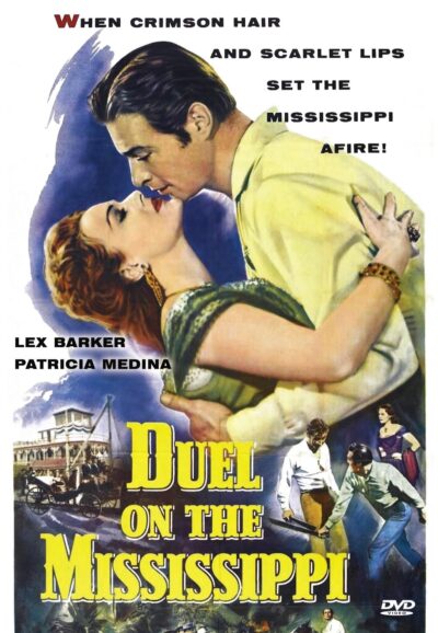 DVD cover of "Duel on the Mississippi," a Western film starring Lex Barker and Patricia Medina, featuring vintage movie artwork.