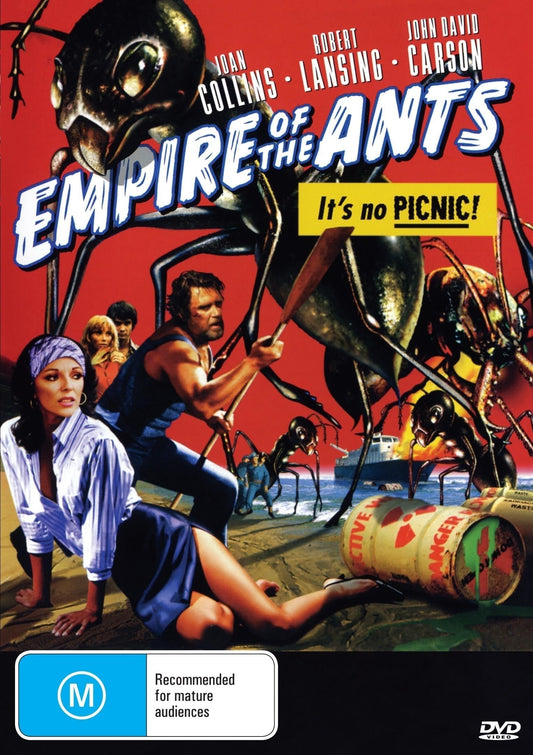 Empire of the Ants DVD featuring Joan Collins and Robert Lansing, horror movie with a vintage cover and movie stills.