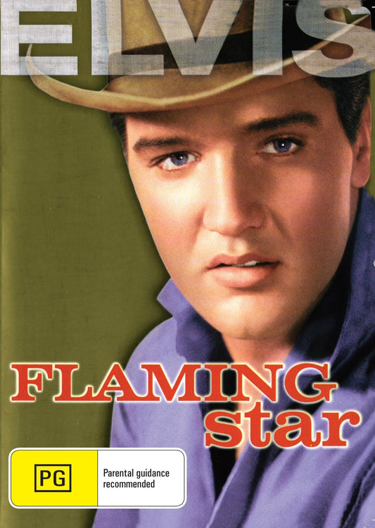 DVD cover of "Flaming Star" drama featuring Elvis Presley and Barbara Eden, available from RareAndCollectibleDVDs.