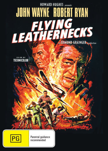 DVD cover of "Flying Leathernecks" featuring John Wayne and Robert Ryan, showcasing a WWII war aircraft scene.