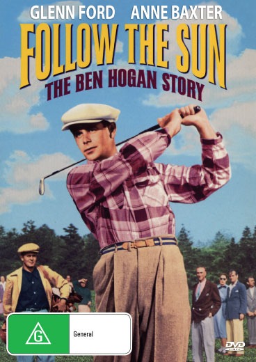 DVD of Follow the Sun: The Ben Hogan Story featuring Glenn Ford and Anne Baxter, drama film on a plain background.