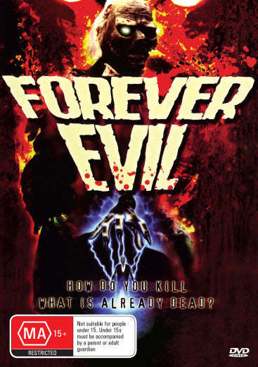 DVD of Forever Evil, a horror film starring Red Mitchell and Tracey Huffman, displayed on a case with cover art.