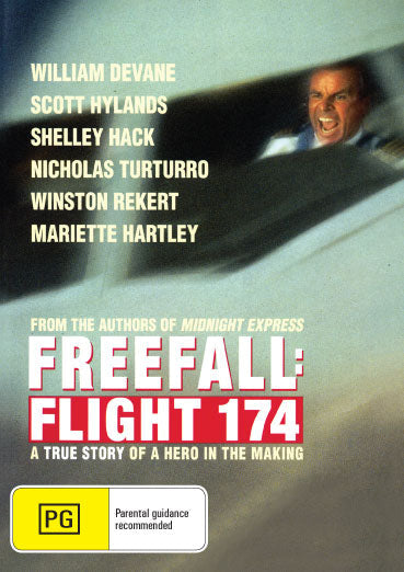DVD cover for Freefall Flight 174 featuring William Devane and Scott Hylands, a drama film available on DVD.