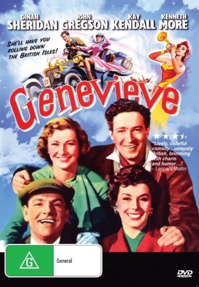 Genevieve on DVD, comedy film starring Dinah Sheridan and John Gregson, featuring vintage movie poster artwork.