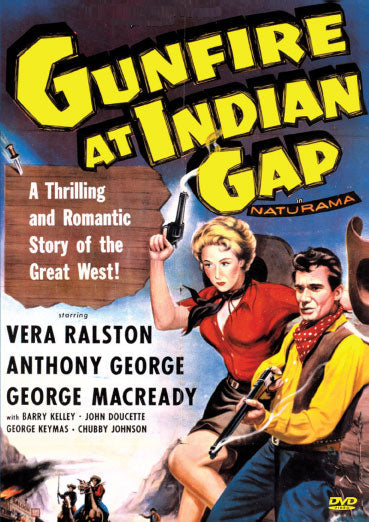 Variable DVD cover for "Gunfire At Indian Gap" by RareAndCollectibleDVDs, featuring Western film imagery.