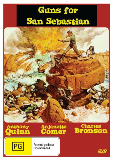 DVD cover of Guns For San Sebastian featuring Anthony Quinn and Anjanette Comer, an action film from Rare and Collectible DVDs.