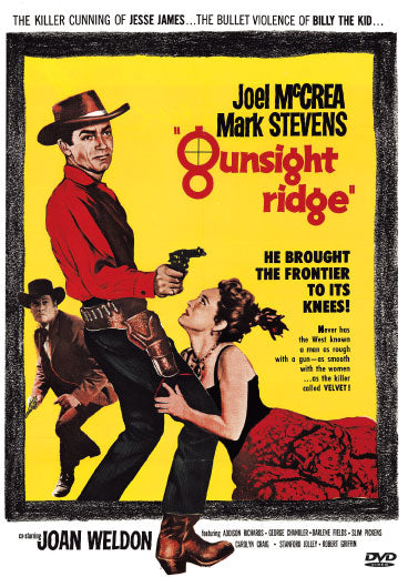 DVD cover of Gunsight Ridge featuring Joel McCrea and Mark Stevens, crime genre, from RareandCollectibleDVDs.