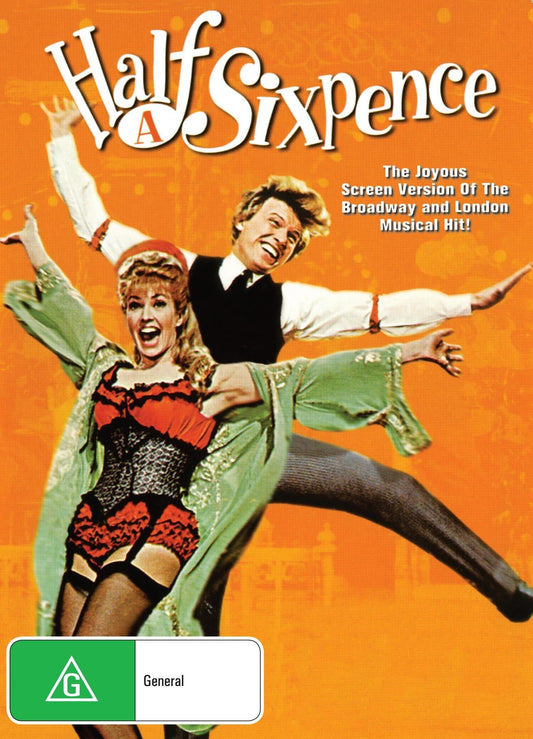 DVD cover of the musical Half A Sixpence featuring Tommy Steele and Julia Foster, available from rareandcollectibledvds.
